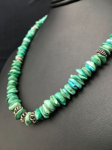 Southwestern Navajo Turquoise Necklace | Sterling Silver | Vintage 17" | Authentic Native American Handmade | 4344