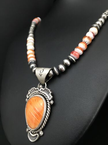 Southwestern Orange Spiny Oyster Necklace | Sterling Silver Pendant | 22" | 1241