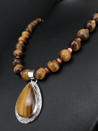 Native American Tiger's Eye Spiny Oyster Necklace | Sterling Silver | 20" | 1155