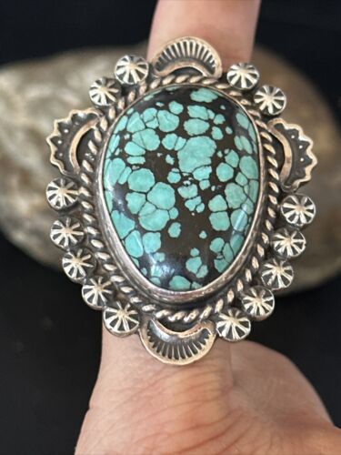 Native American Navajo Blue Spiderweb Turquoise Ring | Sterling Silver | Sz 9 | 01640