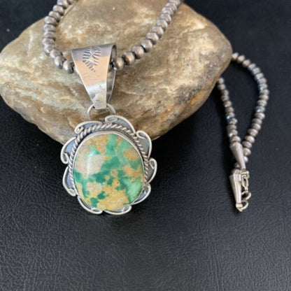 Men's Royston Turquoise Necklace Pendant | Navajo Pearls | Sterling Silver | Authentic Native American Handmade | 14005