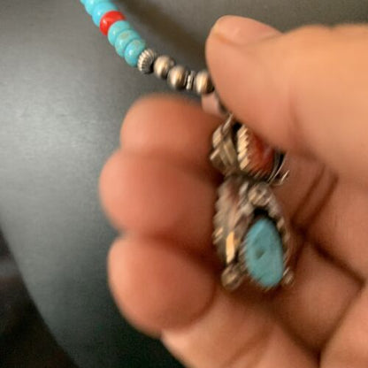 Navajo Sterling Turquoise Onyx Multi-Color Inlay Pendant | Southwestern Necklace | 21" | 13838