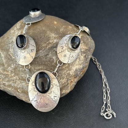 Navajo Black Onyx Pendant Necklace | Sterling Silver | Authentic Native American Handmade | 20" | 14482