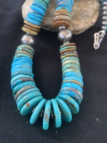 Navajo Graduated Blue Green Turquoise Necklace | Sterling Silver | Authentic Native American | 21" | 605