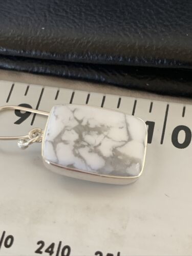 Navajo Sterling Silver White Howlite Black Dangle Rectangle Earrings | 0.75" | 12072