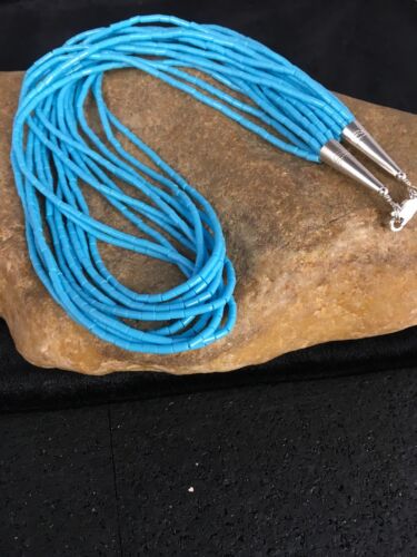 Southwestern Navajo Turquoise Heishi Necklace | 10 Strands | Sterling Silver | 19" | 8872
