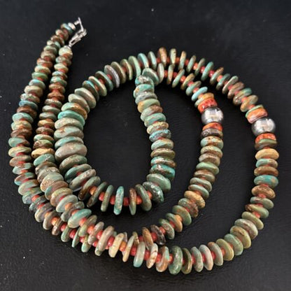 Turquoise Spiny Oyster Navajo Sterling Silver Necklace | Authentic Native American | 34" | 14364 Graduated