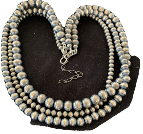 Navajo Sterling Silver 3-Strand Necklace | 6, 8, 10mm | 21" | 93921 - Masha USA