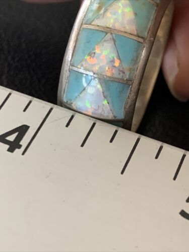 Navajo Blue Turquoise Inlay Ring | Sterling Silver | Sz 9.5 | Authentic Native American Handmade | 12573