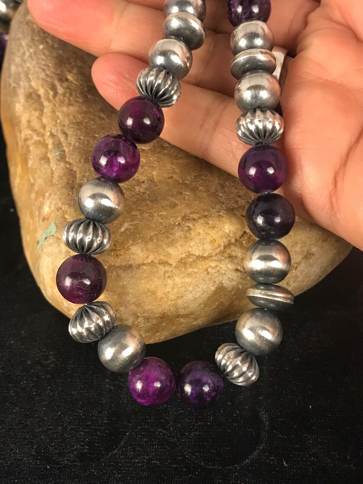Navajo Men's Purple Sugilite Necklace | Sterling Silver | 22" | Authentic Native American Handmade | 8532