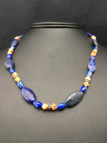 Navajo Lapis Lazuli & Spiny Oyster Necklace | Sterling Silver | Authentic Native American Handmade | 21" | 4507