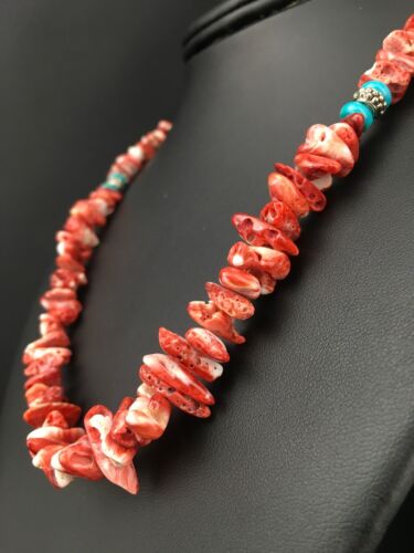 Native American Red Spiny Oyster Navajo Necklace | Sterling Silver | 18" | 4763