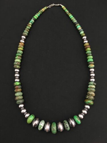 Authentic Native American Navajo Sterling Silver Necklace | Graduated Turquoise | 22" | 4769