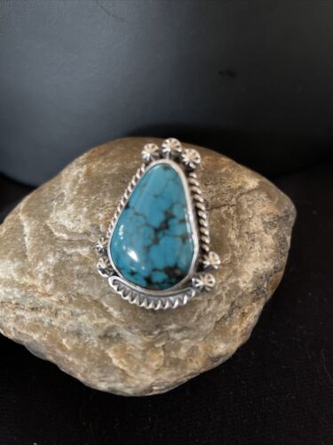 Navajo Blue Spiderweb Turquoise Ring | Sterling Silver | Sz 7.5 | Authentic Native American Handmade | 1068