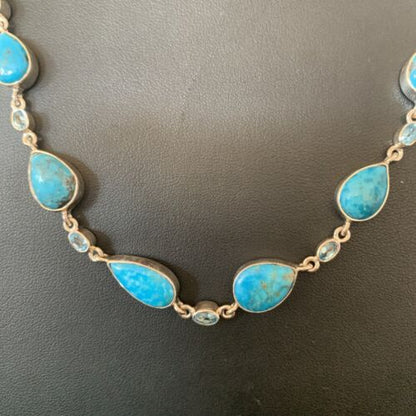 Native American Blue Turquoise Topaz Necklace | Sterling Silver | 20" | Multi-Stone | 10515 - Masha USA