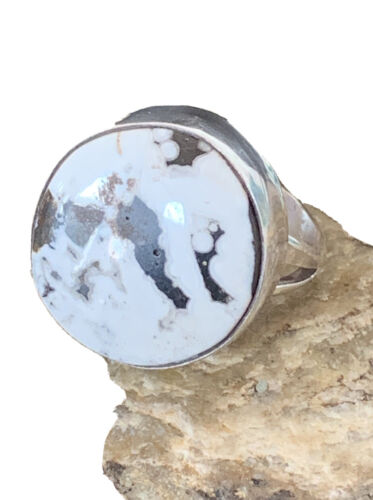 Navajo White Buffalo Turquoise Ring | Sterling Silver | Sz 7 | Authentic Native American Handmade | 01821