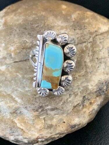 Native American Men's Sterling Silver Blue Turquoise #8 Ring | Sz 9.5 | 02169