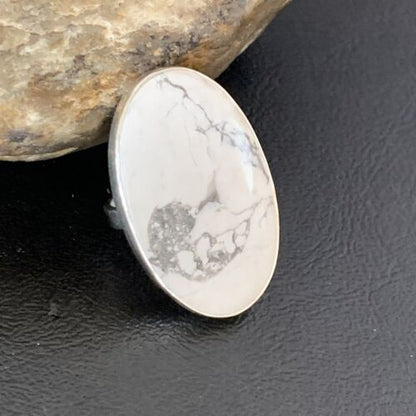 Adjustable Women's Navajo White Howlite Ring | Sterling Silver | Sz 8 | 11724