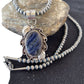 Men's Handmade Navajo Sterling Silver Beads Necklace | Lapis Pendant 2" | Authentic Native American | 1208