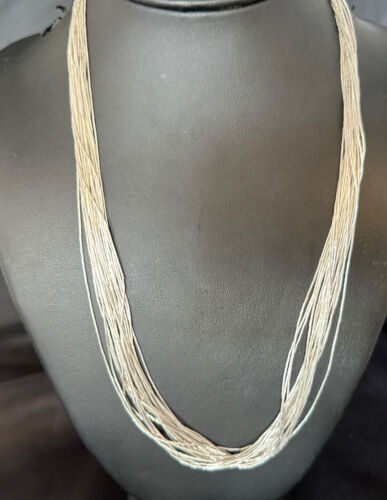 Handmade Liquid Heishi Necklace | 20 Strands Sterling Silver | 22" Silver Tubes | 14708