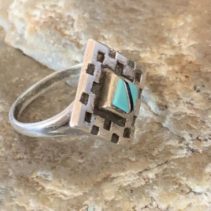 Native American Women's Navajo Blue Kingman Turquoise Inlay Ring | Sz 7 | 13173