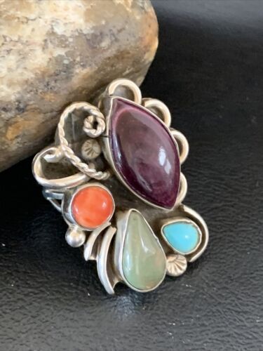 Navajo Sterling Silver Ring | Blue Turquoise & Spiny Oyster | Sz 11 | Native American Handmade | 02127