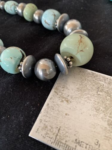 Sterling Silver Navajo Pearls Necklace | Dry Creek Turquoise Beads | Native American Handmade |21" | 01387
