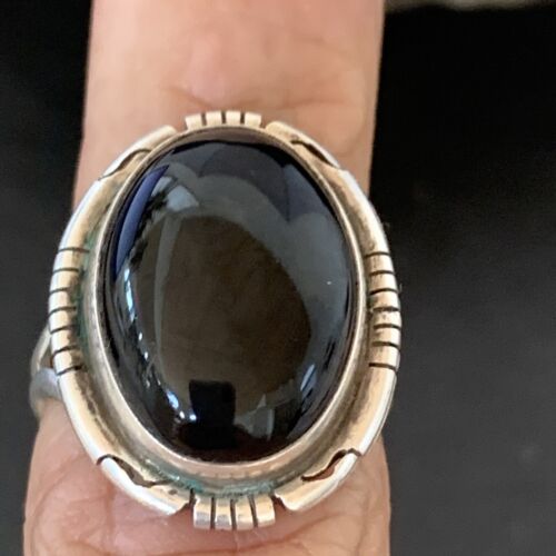 Southwestern Men's Old Pawn Navajo Black Onyx Ring | Sterling Silver | Sz 6 | 10408