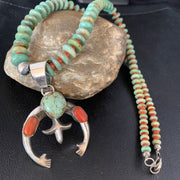 Navajo Pearl Royston Turquoise Coral Necklace with Naja Pendant | Sterling Silver | 13758