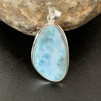 Navajo Sterling Silver Beads Necklace | Blue Larimar Pendant | Authentic Native American Handmade | 10675