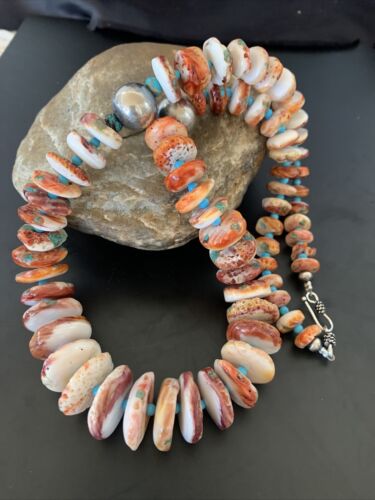 Navajo Purple Spiny Oyster Turquoise Necklace | Sterling Silver | Native American Handmade | 22" | 11389 - Masha USA