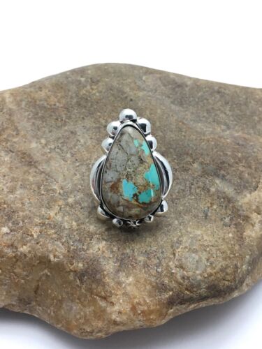 Navajo Turquoise Ring | Sterling Silver | Sz 8.25 | Authentic Native American Handmade | 2598