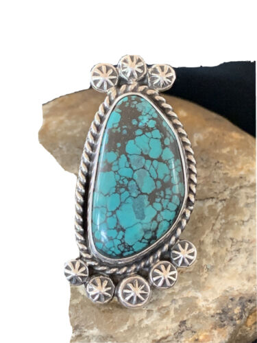 Navajo Blue Spiderweb Turquoise Ring | Sterling Silver | Sz 7 | Authentic Native American Handmade | 1641