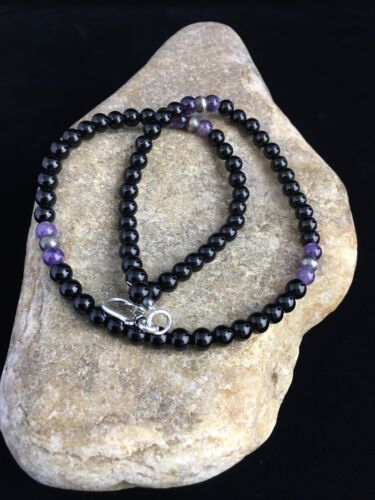 Navajo Black Onyx Necklace for Men | Sterling Silver | 18" | Authentic Native American Handmade | 10028 - Masha USA