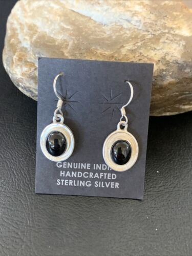 Native American Navajo Black Onyx Dangle Earrings | Sterling Silver | 0.5" | 12646