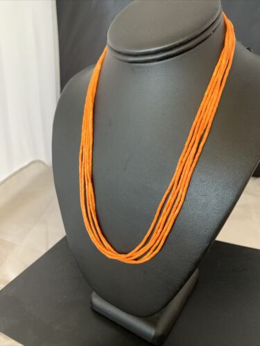 USA Orange Coral Heishi 5S Stabilized Sterling Necklace 20” 2211 Tangerine