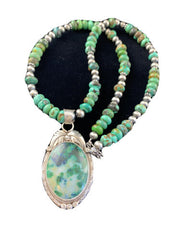 Men's Navajo Turquoise Necklace with Moss Agate Pendant | Sterling Silver | Authentic Native American Handmade | 1626