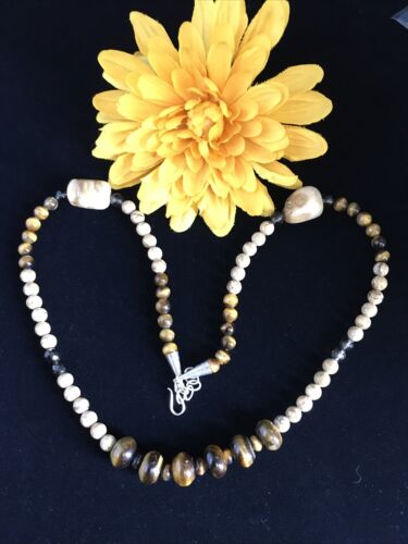 Women's Graduated Tigers Eye & Picture Jasper Necklace | Sterling Silver | Authentic Native American | 21"