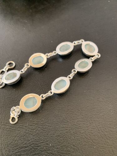 Navajo Blue Larimar 7 Link Bracelet | Sterling Silver | 7.5" | Authentic Native American Handmade | 10623