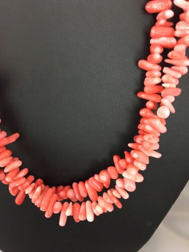 Navajo Native American Coral 2-Strand Bamboo Necklace | Sterling Silver | Southwestern 3253 - Masha USA