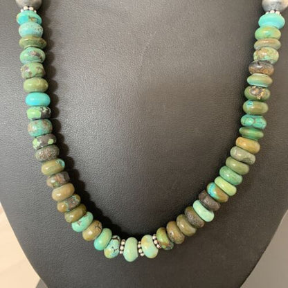 Southwestern Navajo Green Turquoise Bead Necklace | Sterling Silver | 20" | Authentic Native American Handmade | 2001