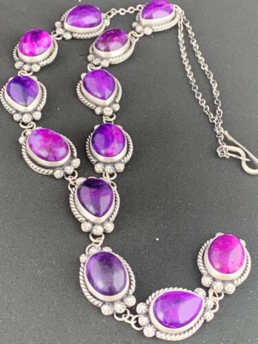 Navajo Sugilite Lariat Necklace | Sterling Silver Pendant | 23" | Authentic Native American Jewelry | 1153