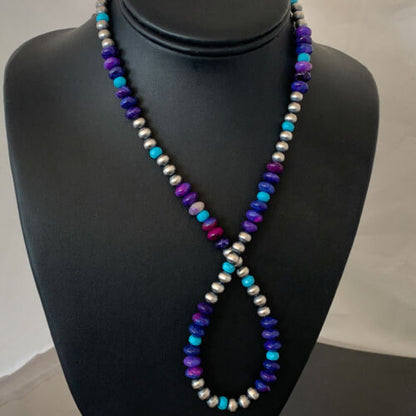 Navajo | Purple Sugilite | and Turquoise Bead Necklace | Sterling Silver | 20" | 1370