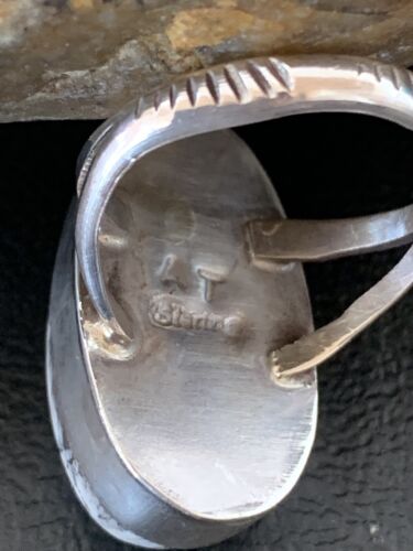 Navajo White Buffalo Turquoise Ring | Sterling Silver | Sz 8 | Authentic Native American Handmade | 01700