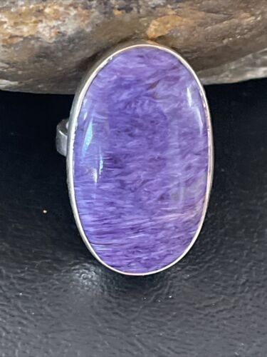 Navajo Purple Charoite Ring | Sterling Silver | Sz 8 Adjustable | Authentic Native American Handmade | 10568