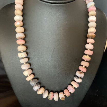 Native American Pink Opal Bead Necklace | 12mm | Sterling Silver | Navajo Handmade | 20" | 13860