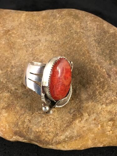 Native American Apple Coral Sponge Ring | Navajo Sterling Silver | Sz 10.5 | 8763 - Masha USA
