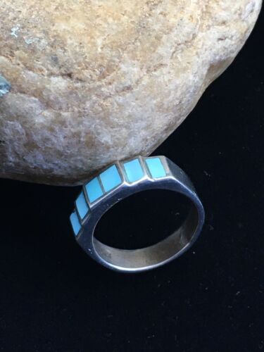 Navajo Blue Kingman Turquoise Inlay Ring | Sterling Silver | Sz 10 | Authentic Native American Handmade | 01594