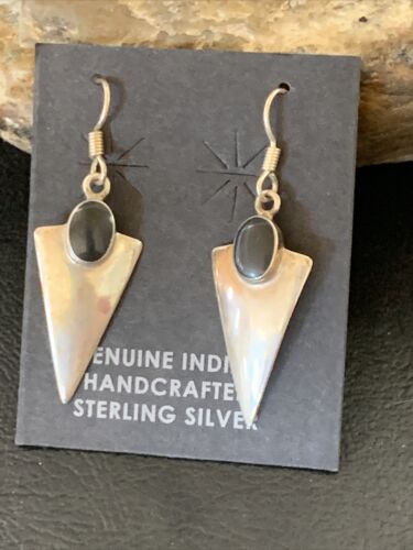 Navajo Black Onyx Drop Dangle Earrings | Sterling Silver | 1" | Authentic Native American Handmade | 12645