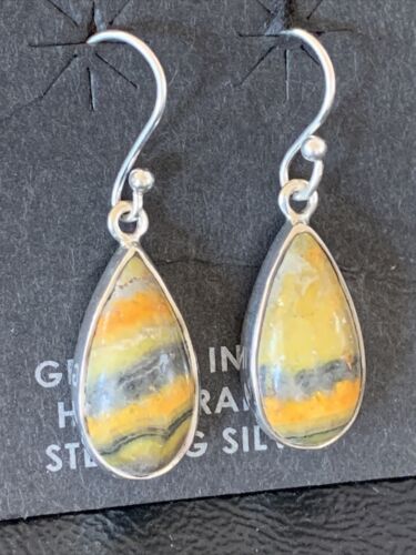 Native American Women's Navajo Bumblebee Jasper Earrings Set | Sterling Silver | Handmade | 1563